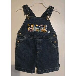 Vintage 90s Y2K Disney Embroidered Mickey Mouse Shortalls Overalls Bibs 12 Month
